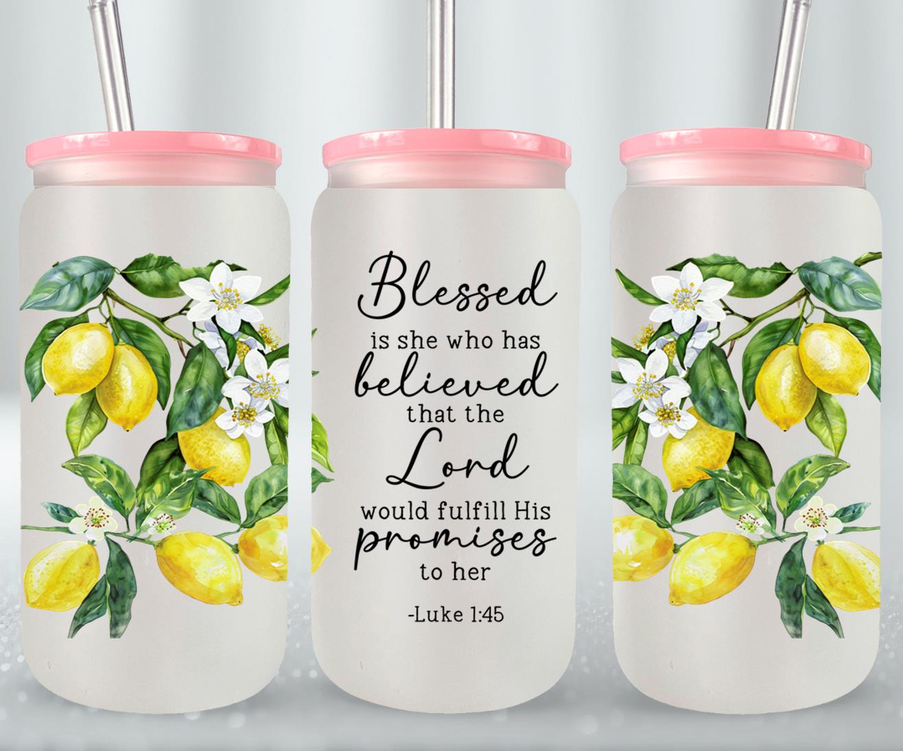 Blessed Is She Who Believed-10187 - glass can