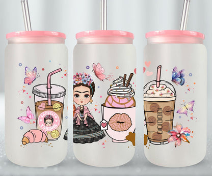 Cafecito y Chisme Mexican Girl-10047 - glass can