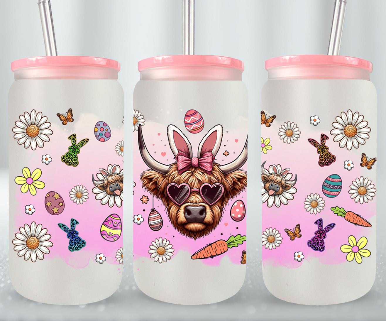 Highland Cow Easter-10401 - glass can