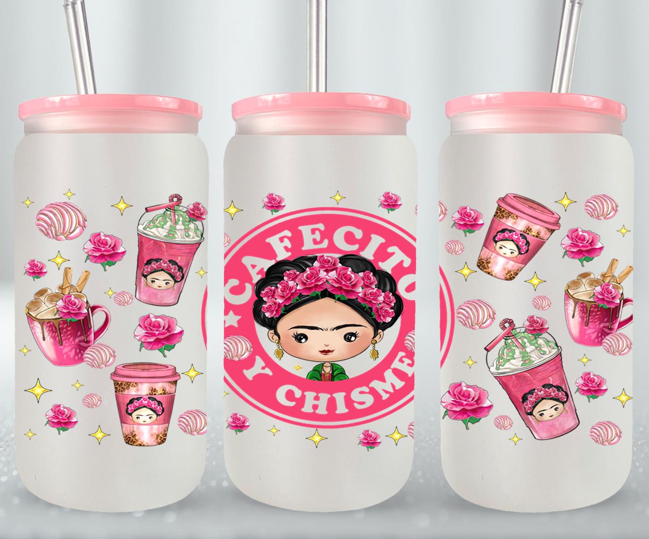 Cafecito y Chisme Mexican Girl-10058 - glass can