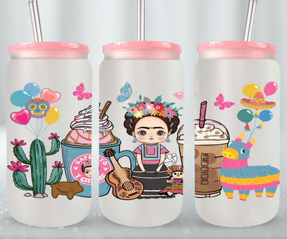 Cafecito y Chisme Mexican Girl-10057 - glass can