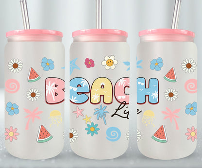 Beach Life Summer Retro-10639 - glass can