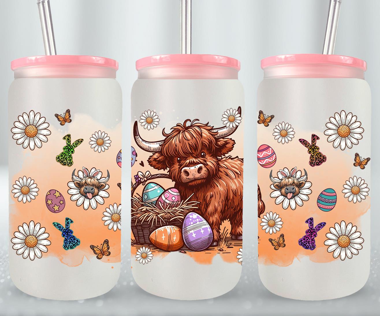 Highland Cow Easter-10372 - glass can