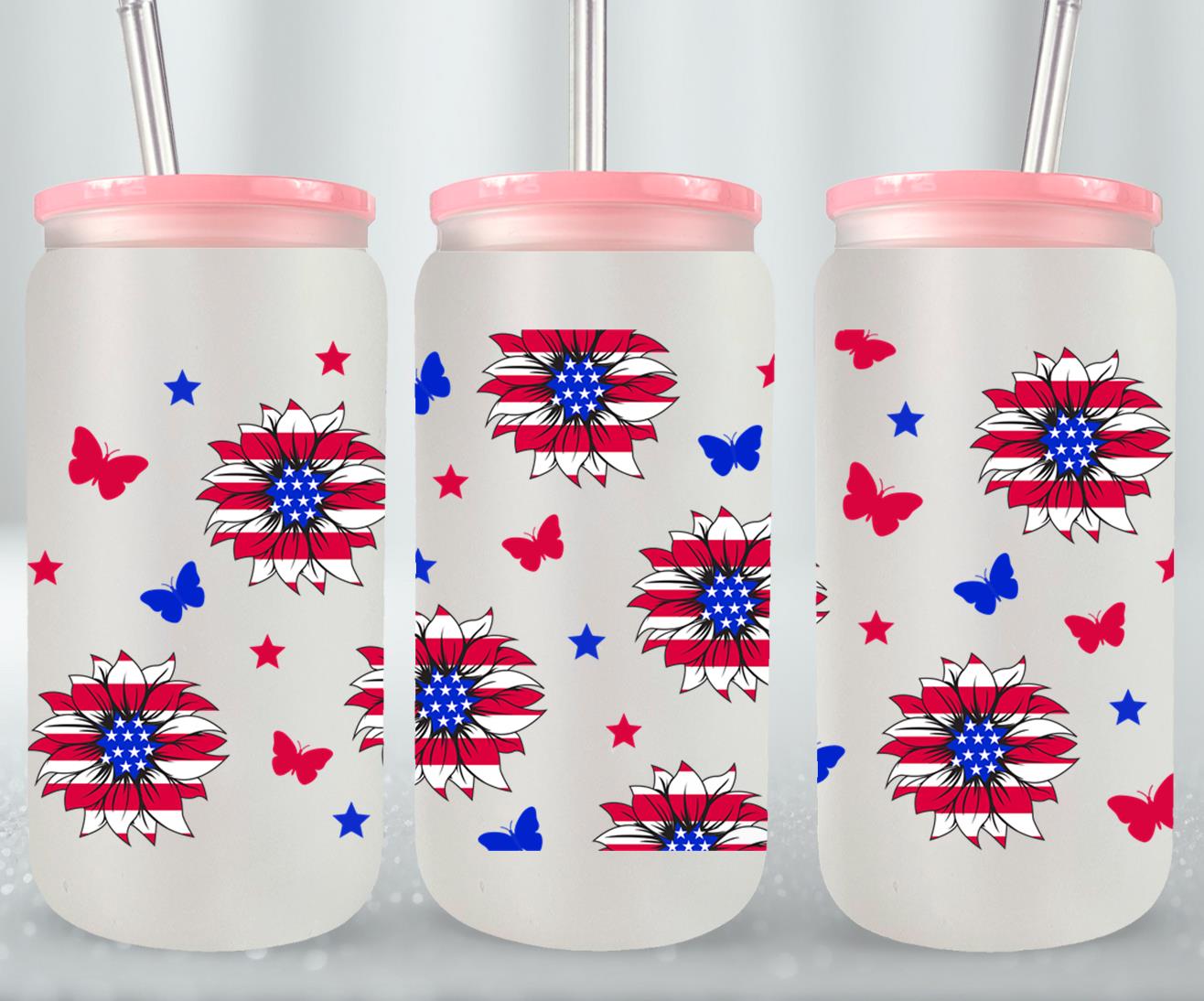Sunflower USA Flag - glass can