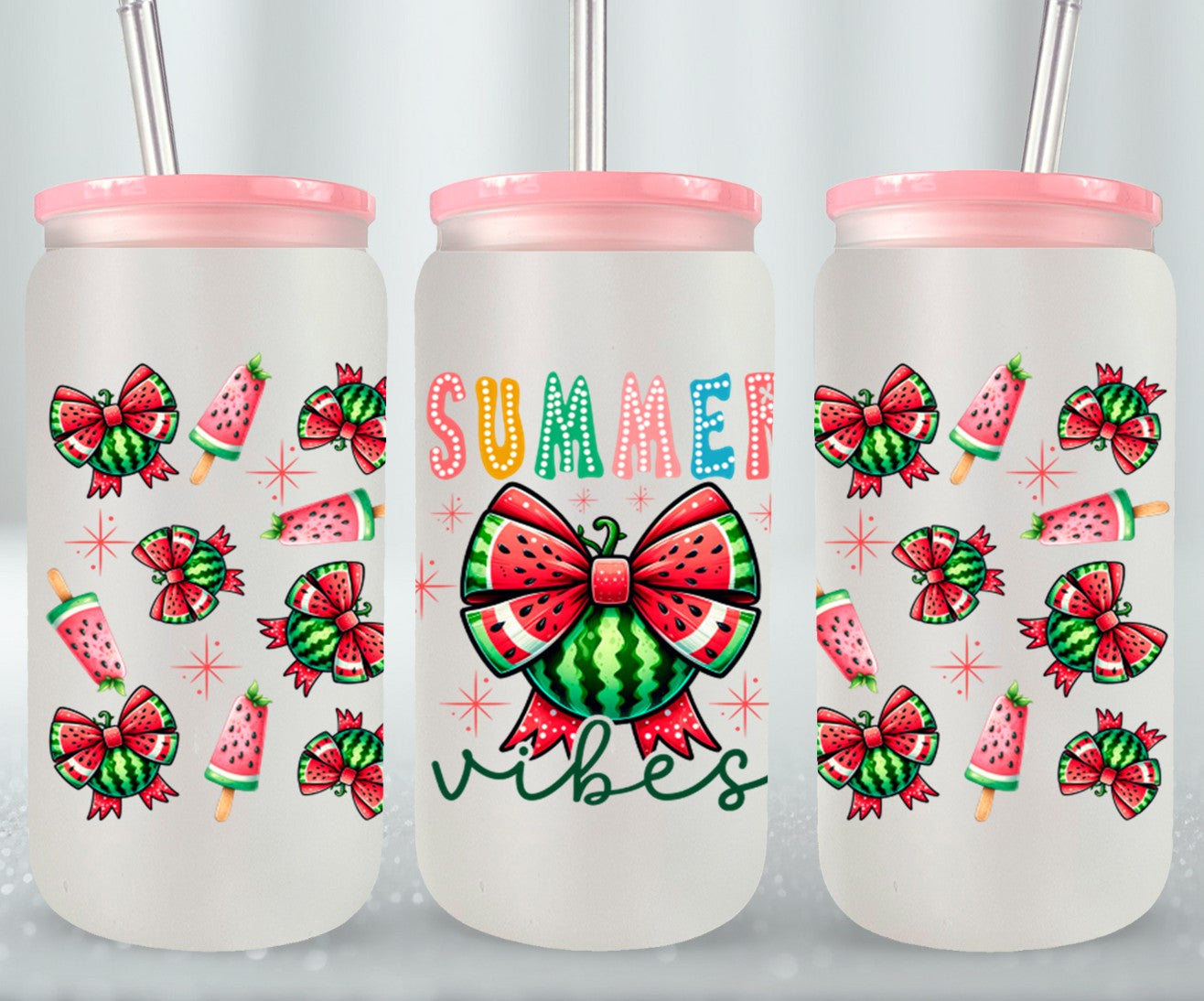 Summer Vibes Watermelon Coquette Bow-10672 - glass can