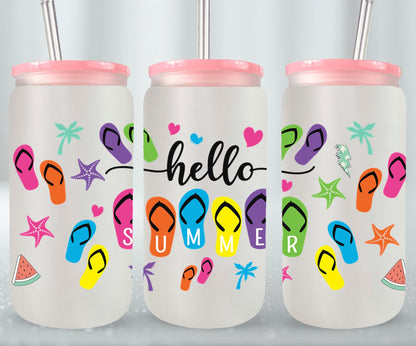 Hello Summer Flip Flops-10641 - glass can