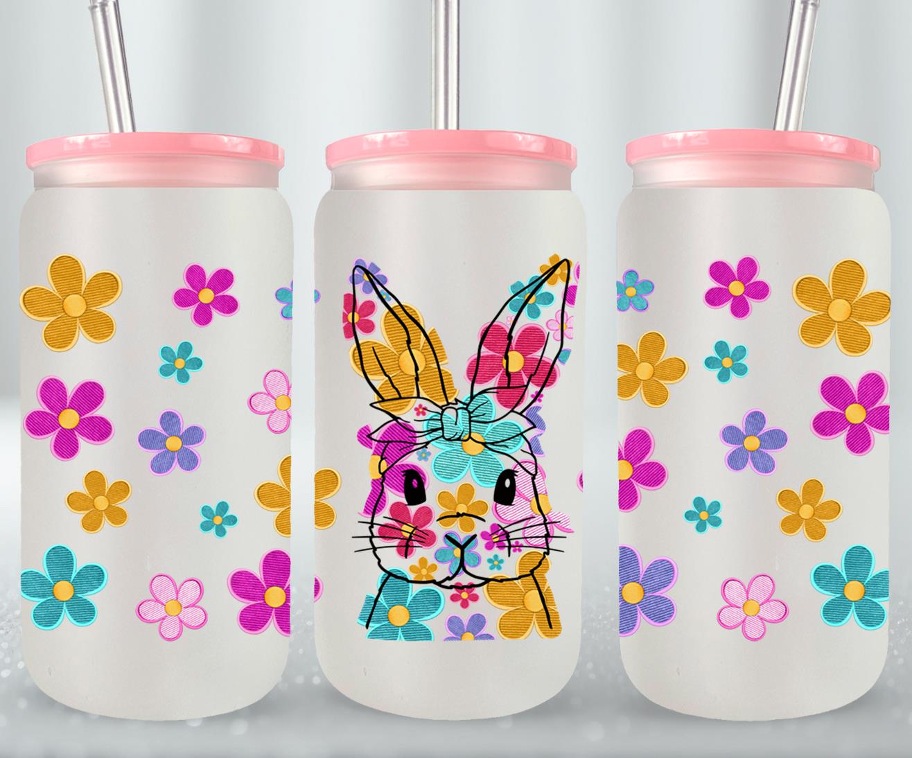 Embroidered Easter Bunny - glass can