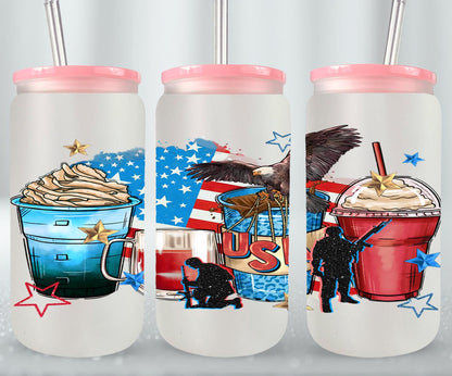 4th of July Coffee Cups - glass can