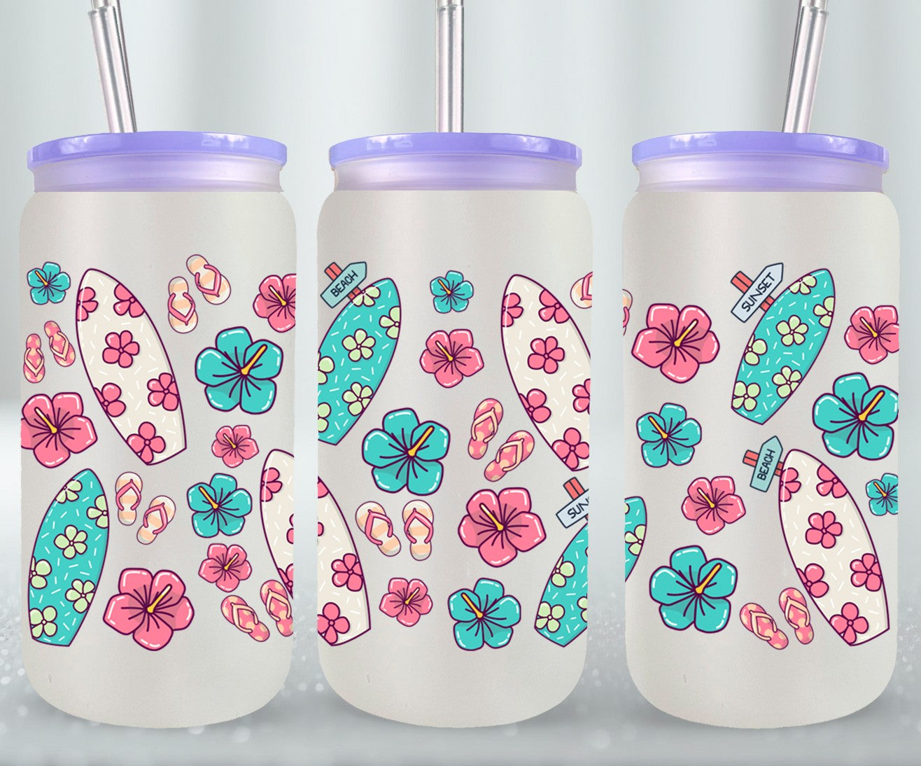 Surfboards Flip Flops Hibiscos-10691 - glass can