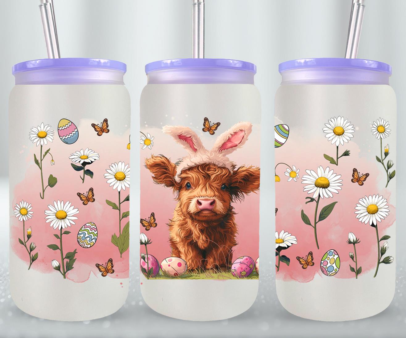 Highland Cow Easter-10369 - glass can