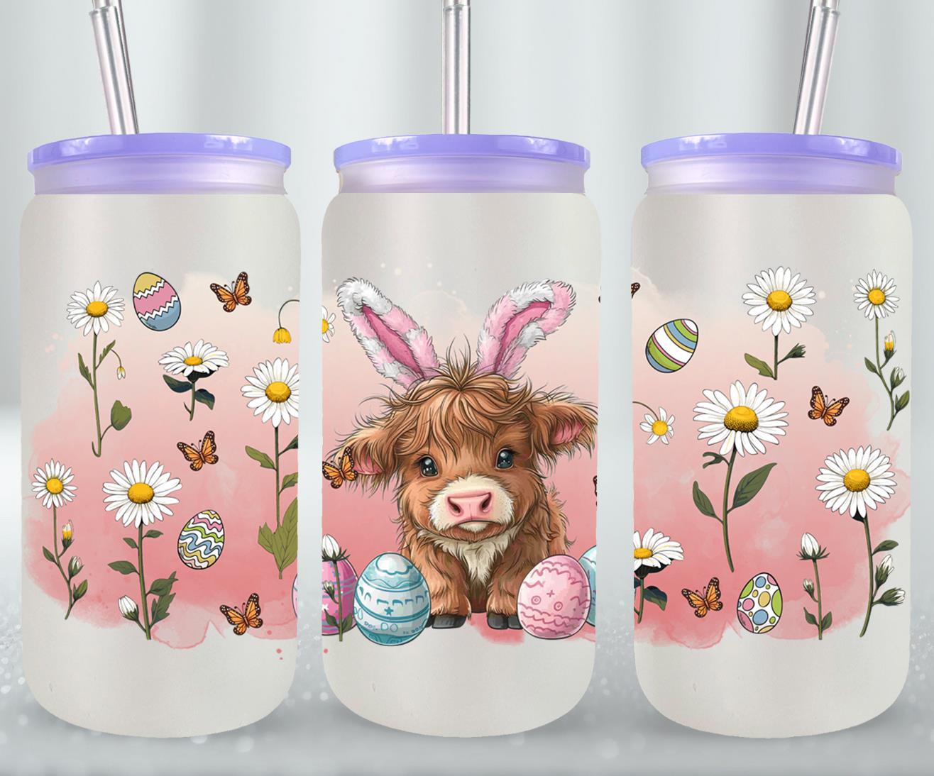 Highland Cow Easter-10405 - glass can