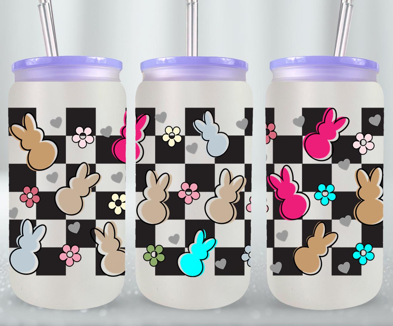 Easter Bunny Checkered-10457 - glass can