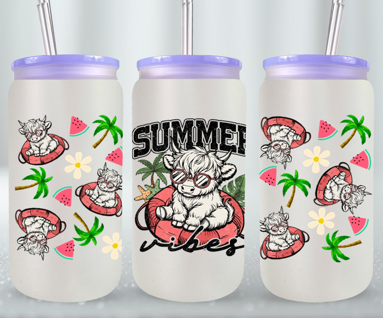 Summer Highland Cow-10670 - glass can