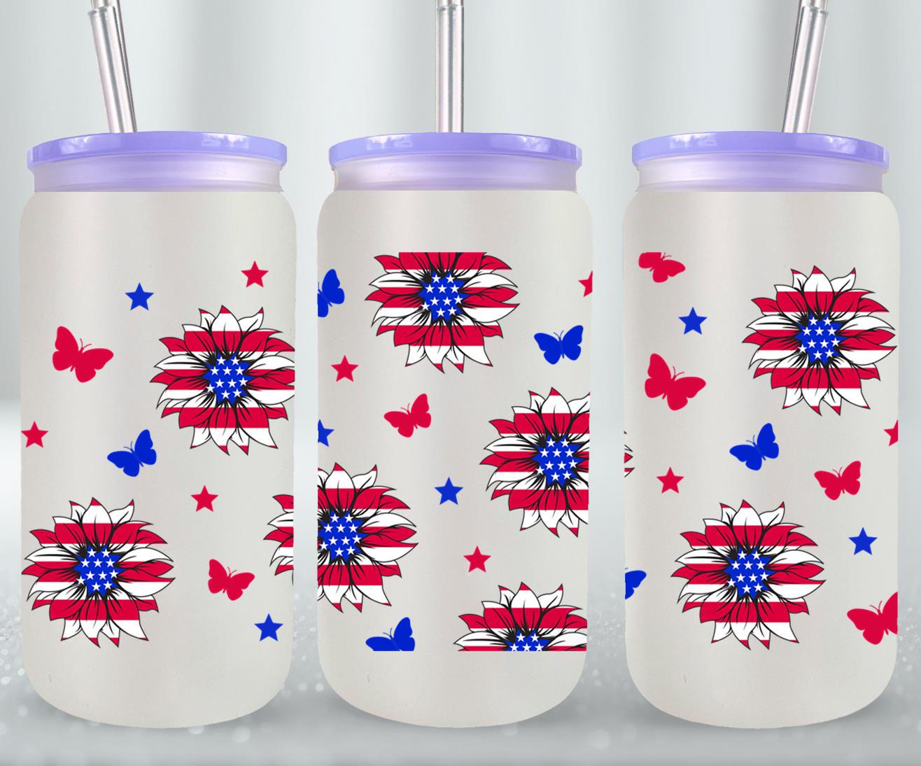Sunflower USA Flag - glass can