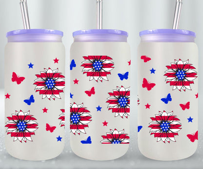 Sunflower USA Flag - glass can