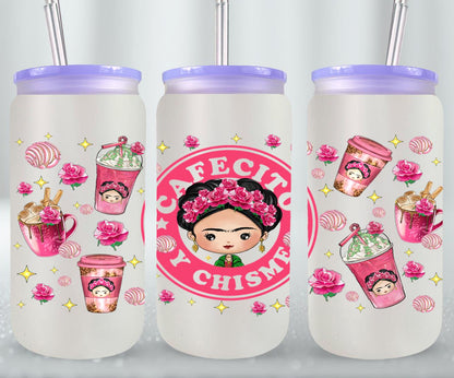 Cafecito y Chisme Mexican Girl-10058 - glass can