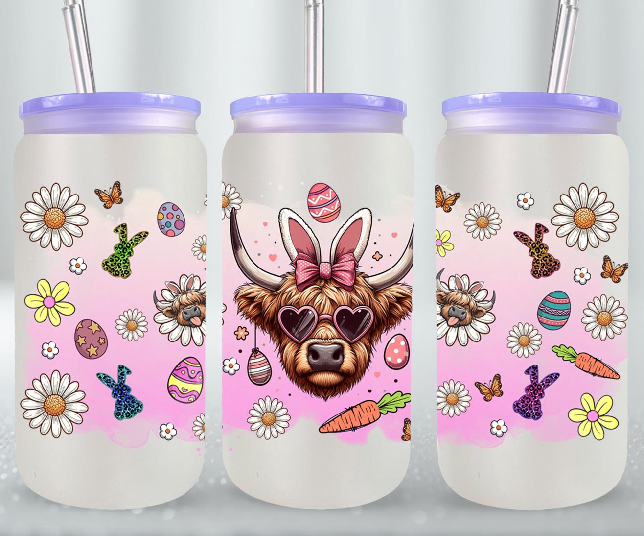 Highland Cow Easter-10401 - glass can