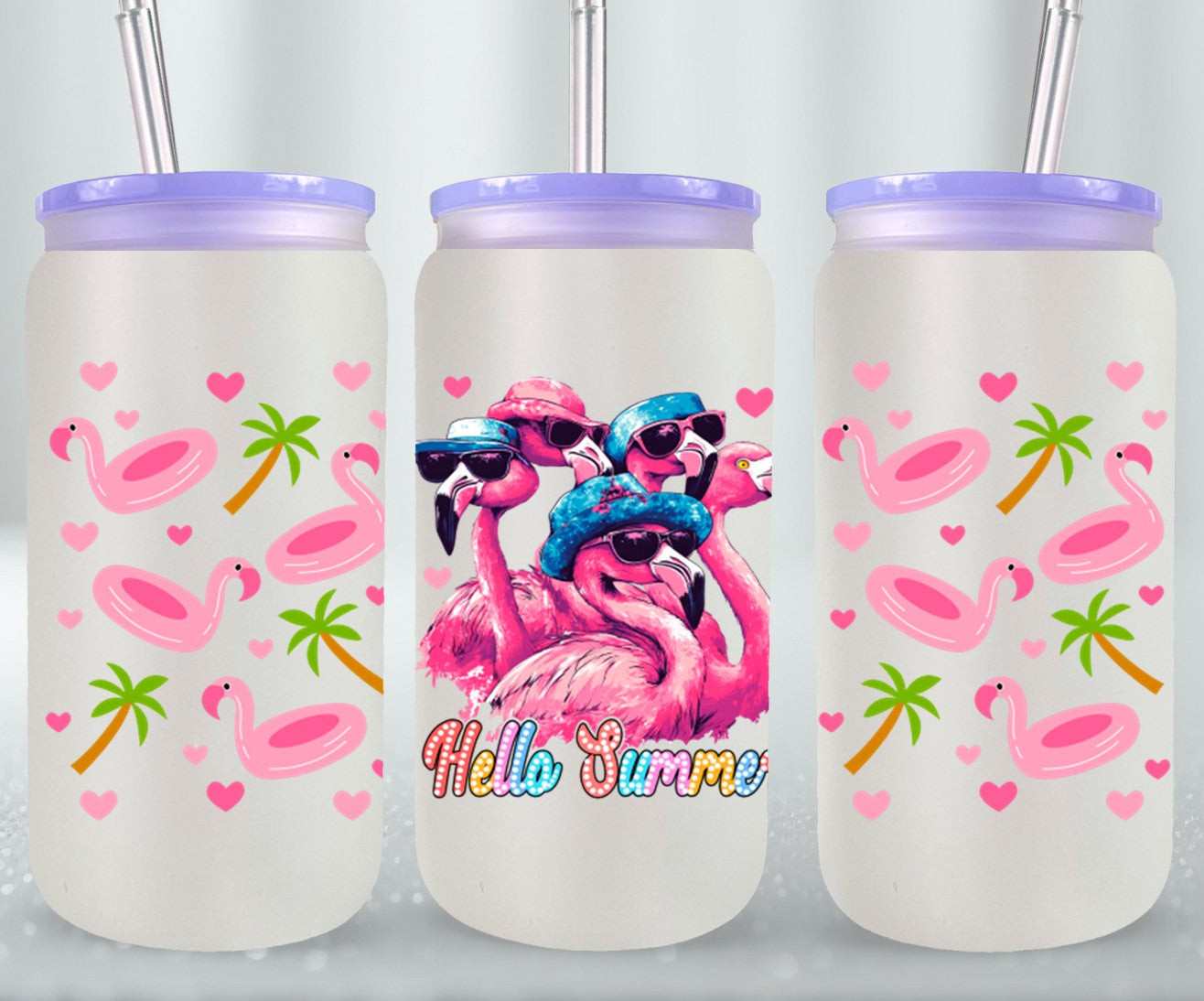 Cute Flamingo Hello Summer-10658 - glass can