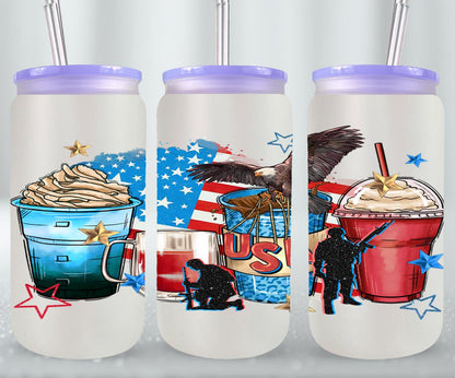 4th of July Coffee Cups - glass can
