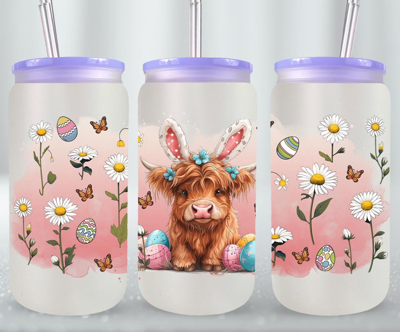 Highland Cow Easter-10404 - glass can