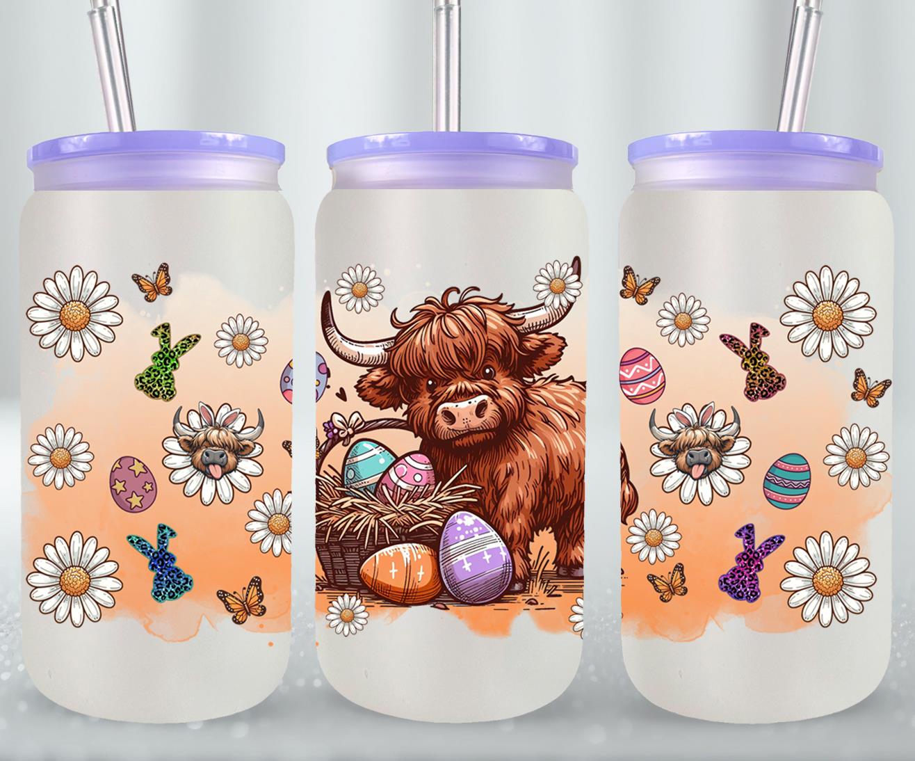 Highland Cow Easter-10372 - glass can