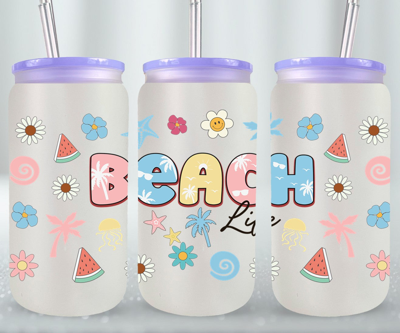 Beach Life Summer Retro-10639 - glass can
