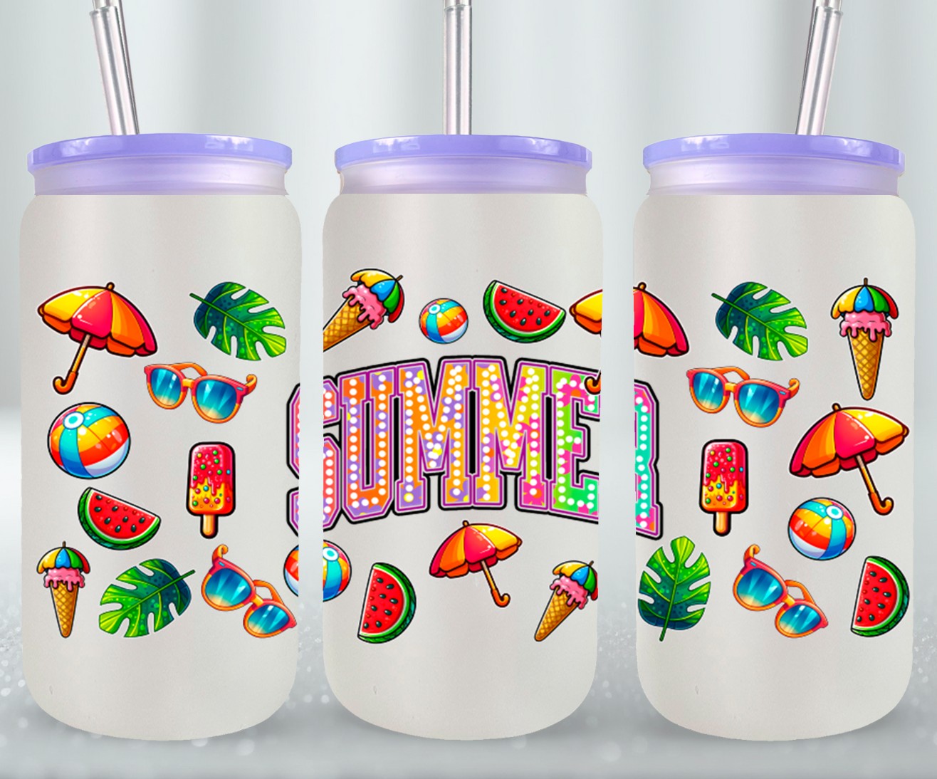 Summer Rainbow Flowers-10671 - glass can