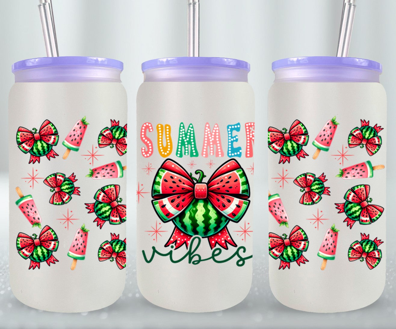 Summer Vibes Watermelon Coquette Bow-10672 - glass can