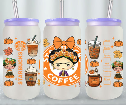 Autumn Mexican Girl - glass can