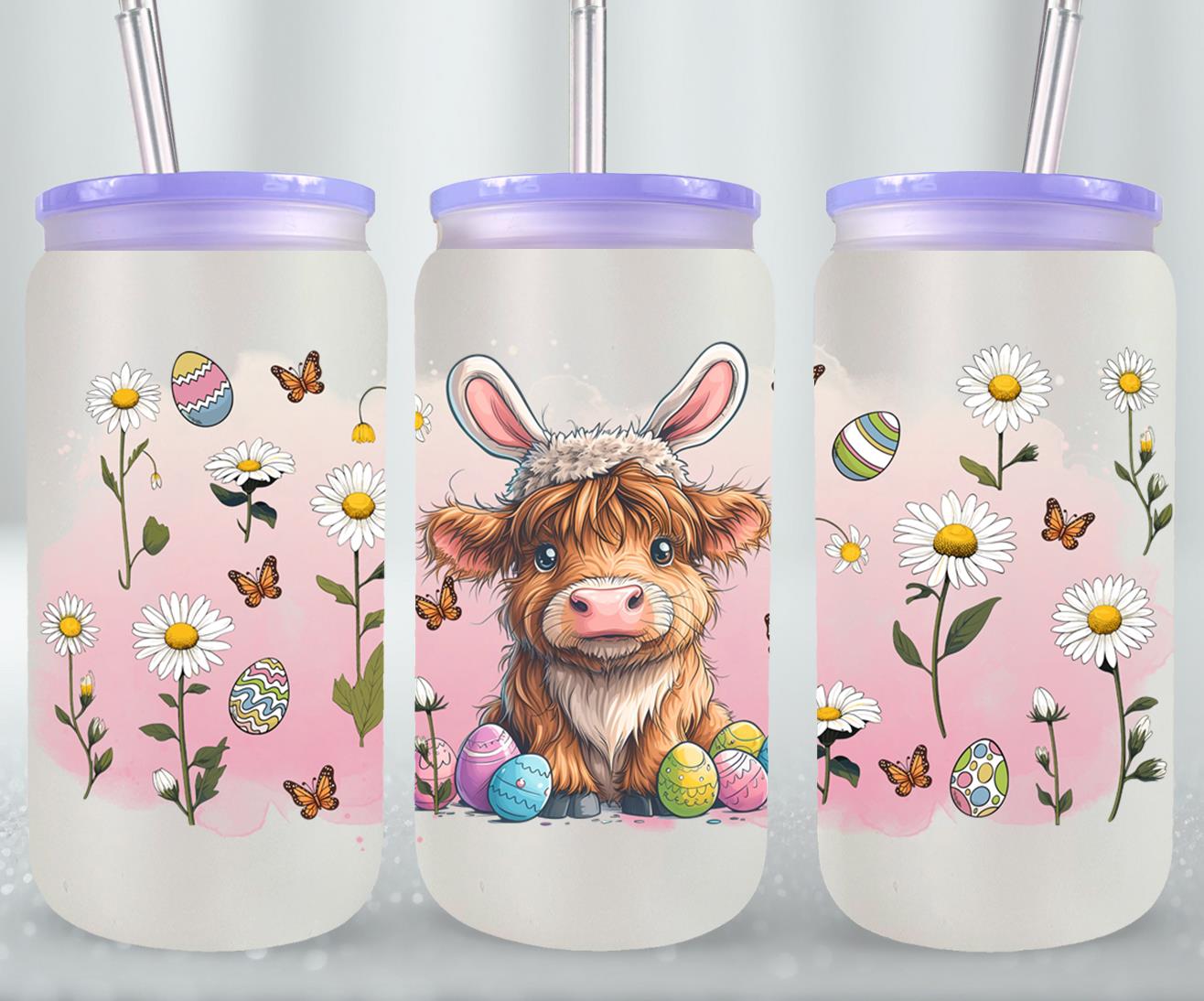 Highland Cow Easter-10403 - glass can