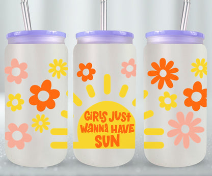 Girls Just Wanna Have Sun Floral-10684 - glass can