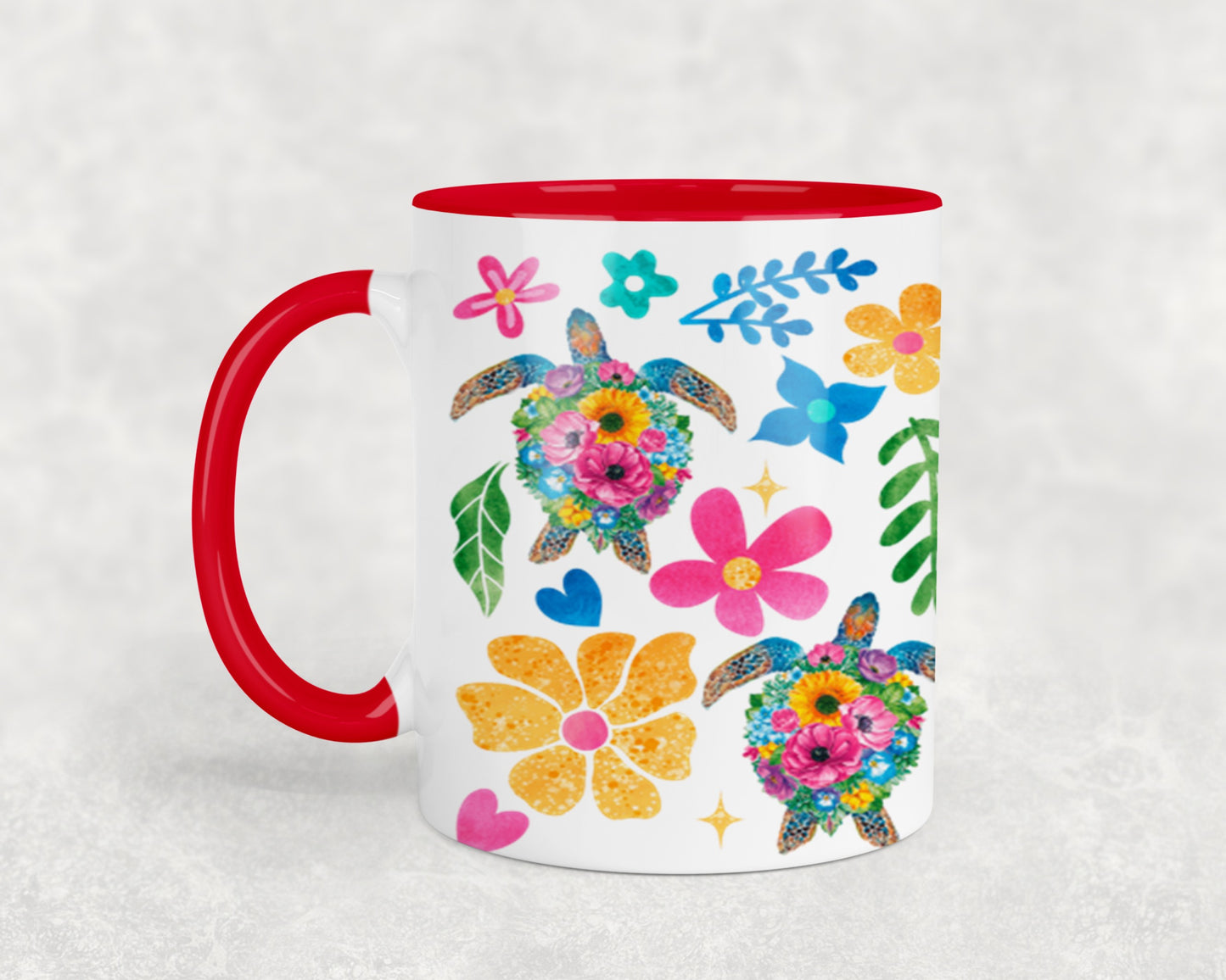 Boho Floral Sea Turtle-10660 - mugs