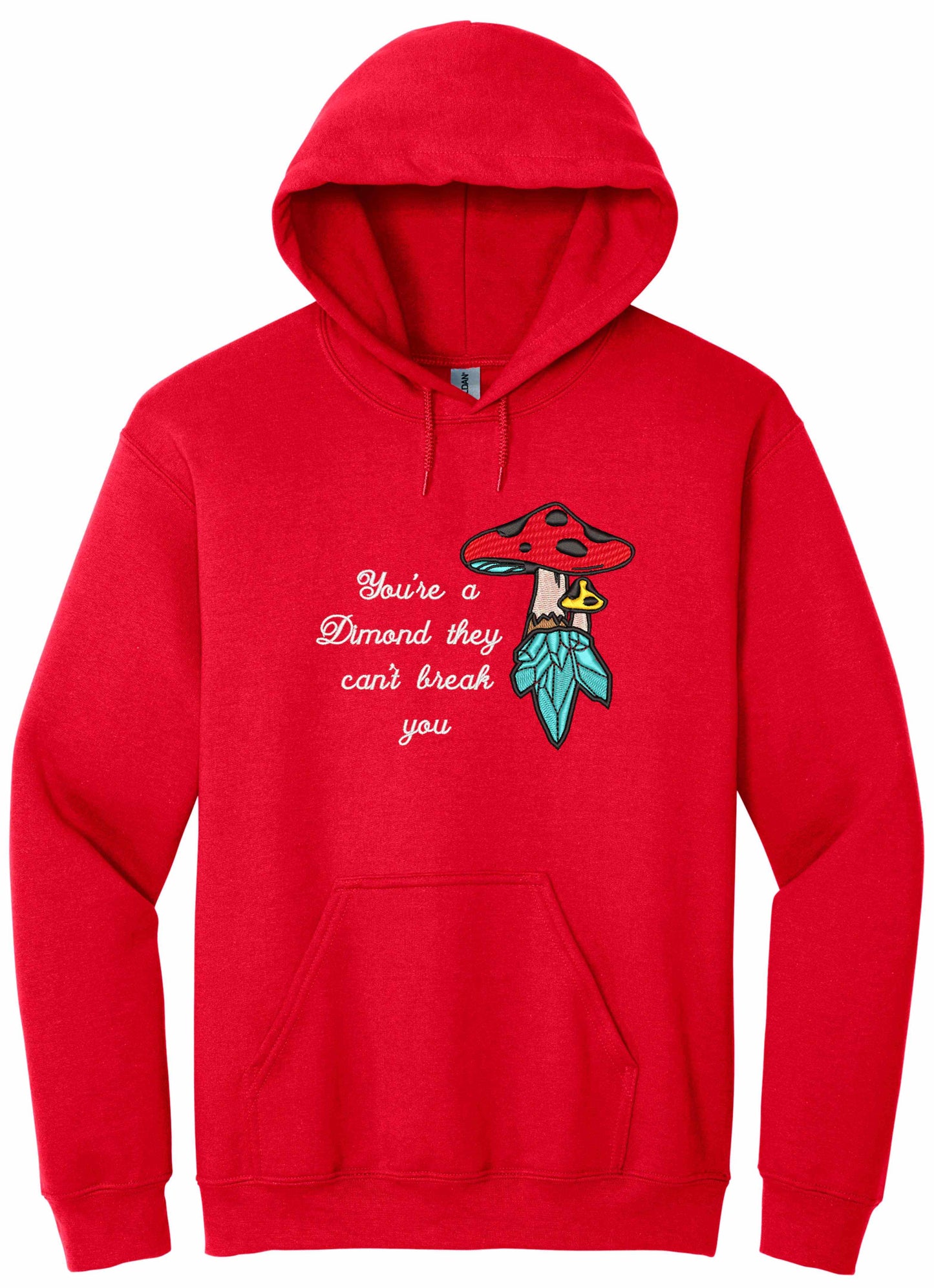 Crystal mushroom, positive message in embroidery - hoodie