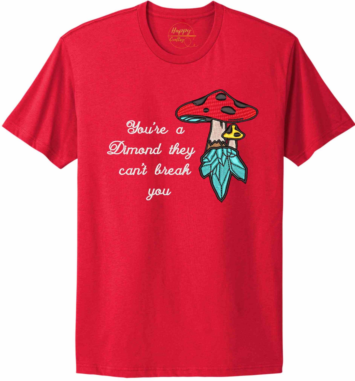 Crystal mushroom, positive message in embroidery - t-shirt