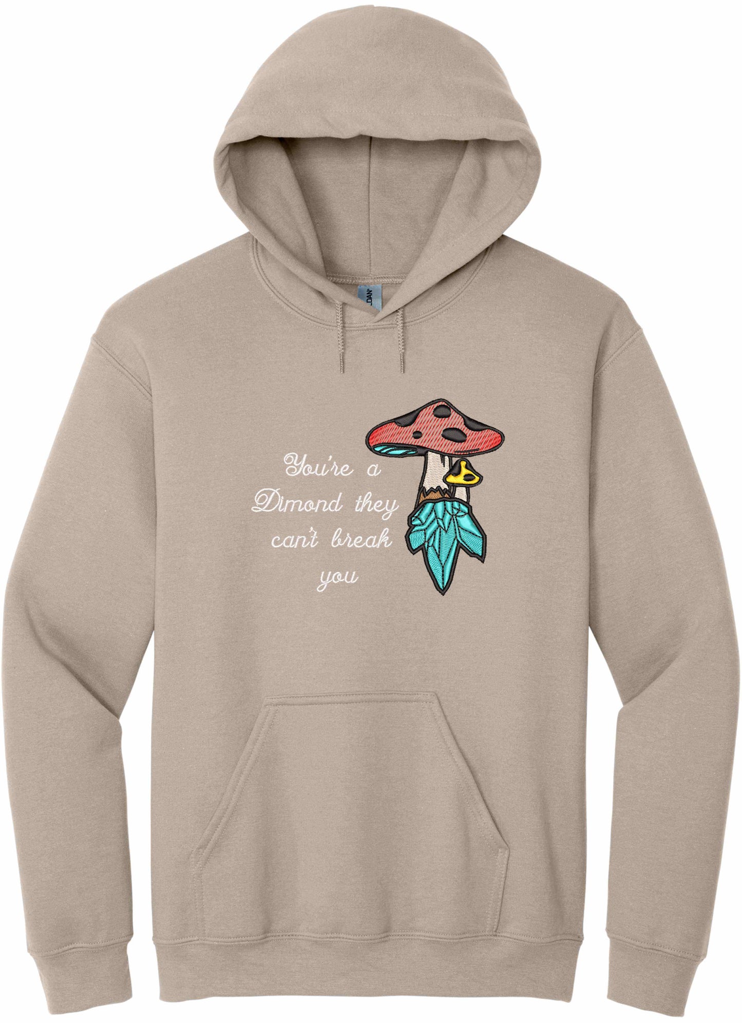 Crystal mushroom, positive message in embroidery - hoodie