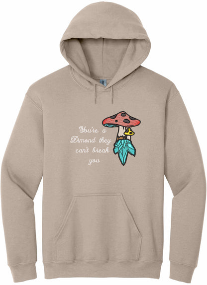Crystal mushroom, positive message in embroidery - hoodie
