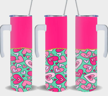Pink Hearts Teal-10596 - tumbler