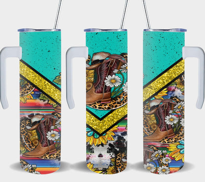 Cowboy Boots Vee Sunflower-10569 - tumbler