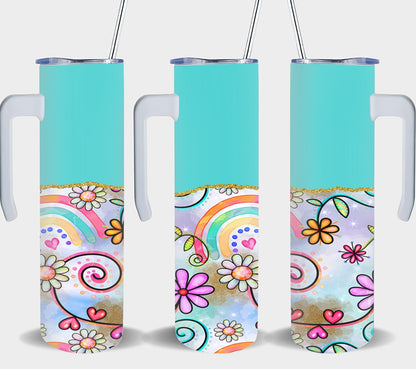 Flower Rainbow Blue-10575 - tumbler
