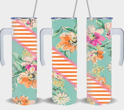 Vintage Flower Orange Stripe-10621 - tumbler