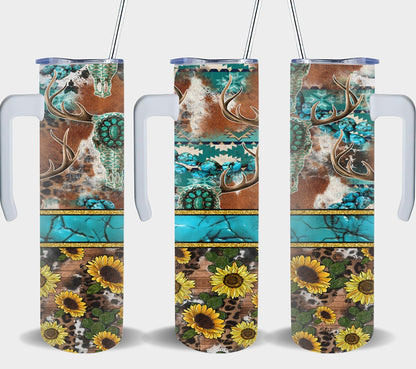 Turq Stripe Sun Flowers - tumbler
