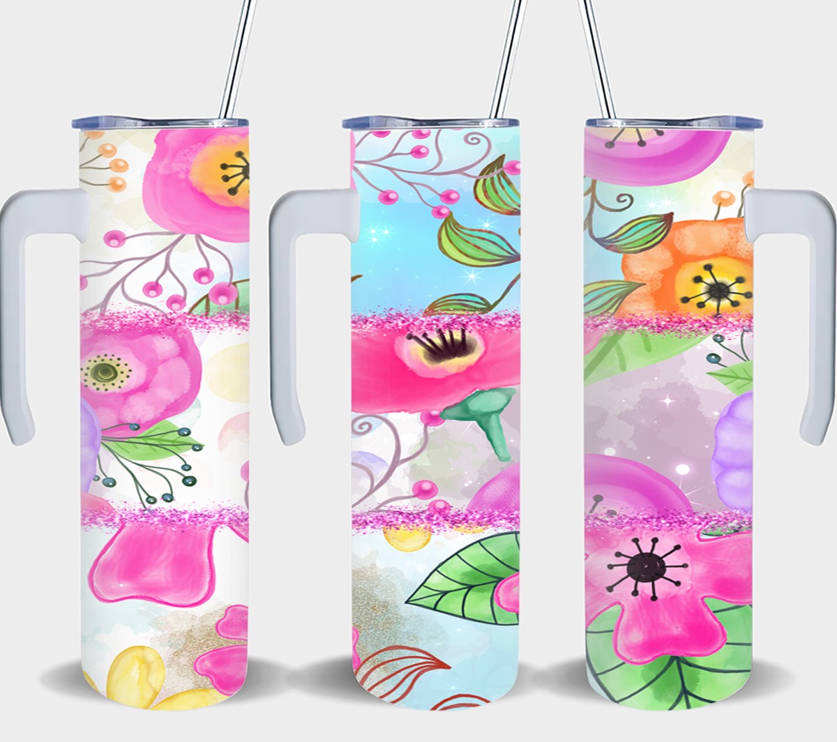 Three Flower Pink - tumbler
