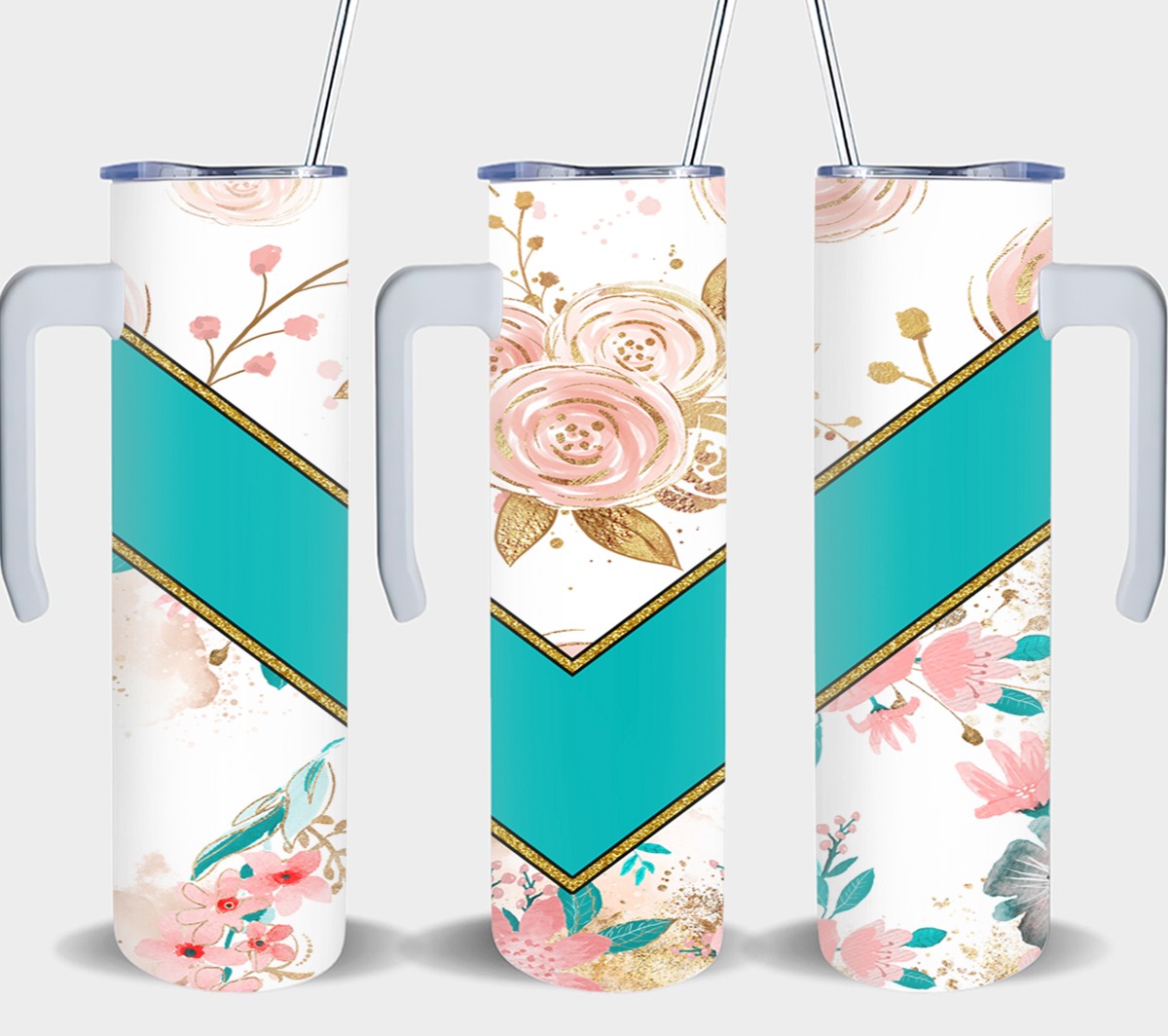 Teal Vee Roses - tumbler