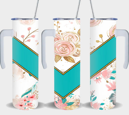 Teal Vee Roses - tumbler