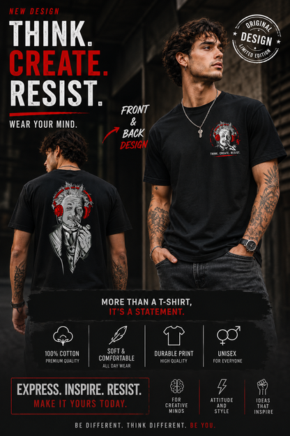 EINSTEIN, THINK. CREATE .RESIST-355 T-shirt - 355-XL-Black
