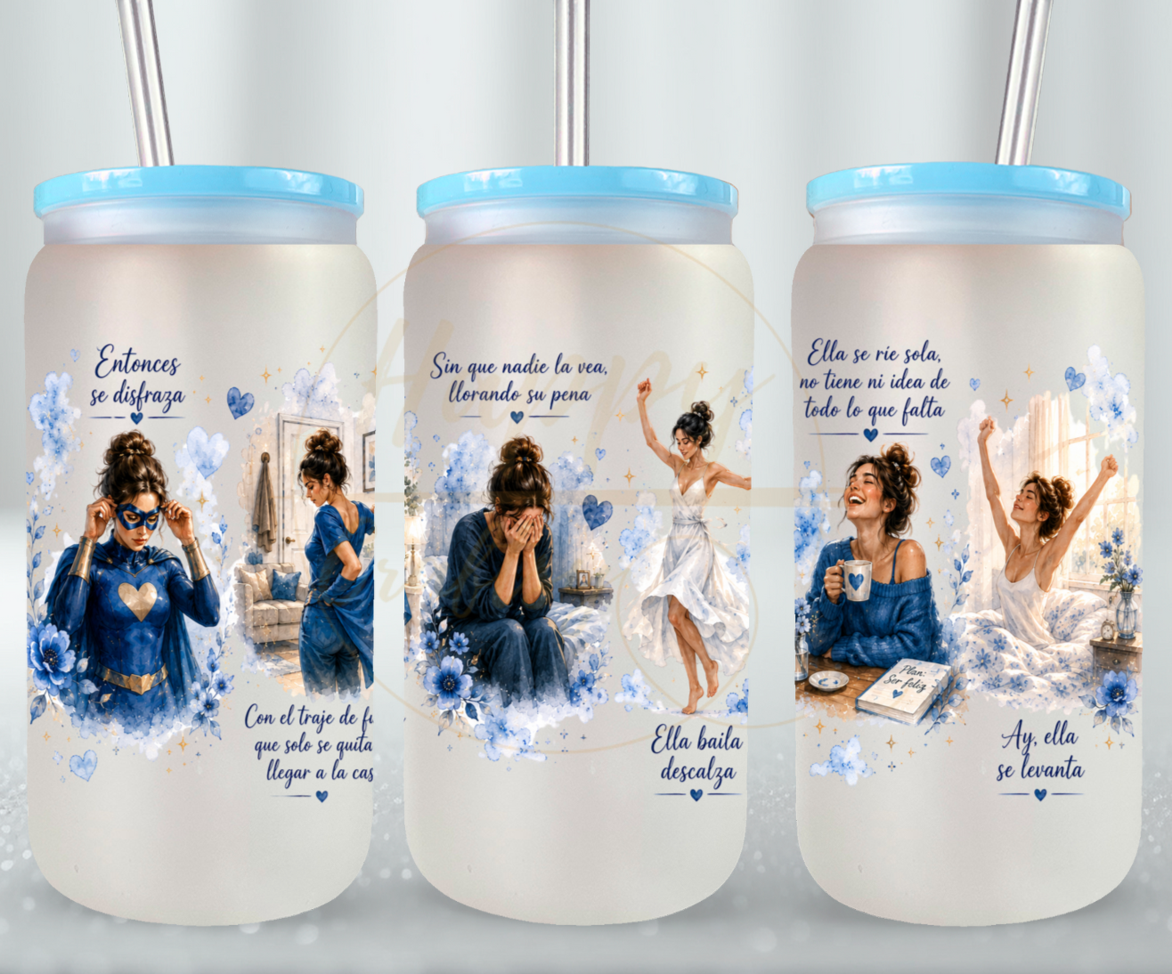 La Fuerza Que Nadie Ve Blue-349 Glass Can - 349-16OZ-Blue