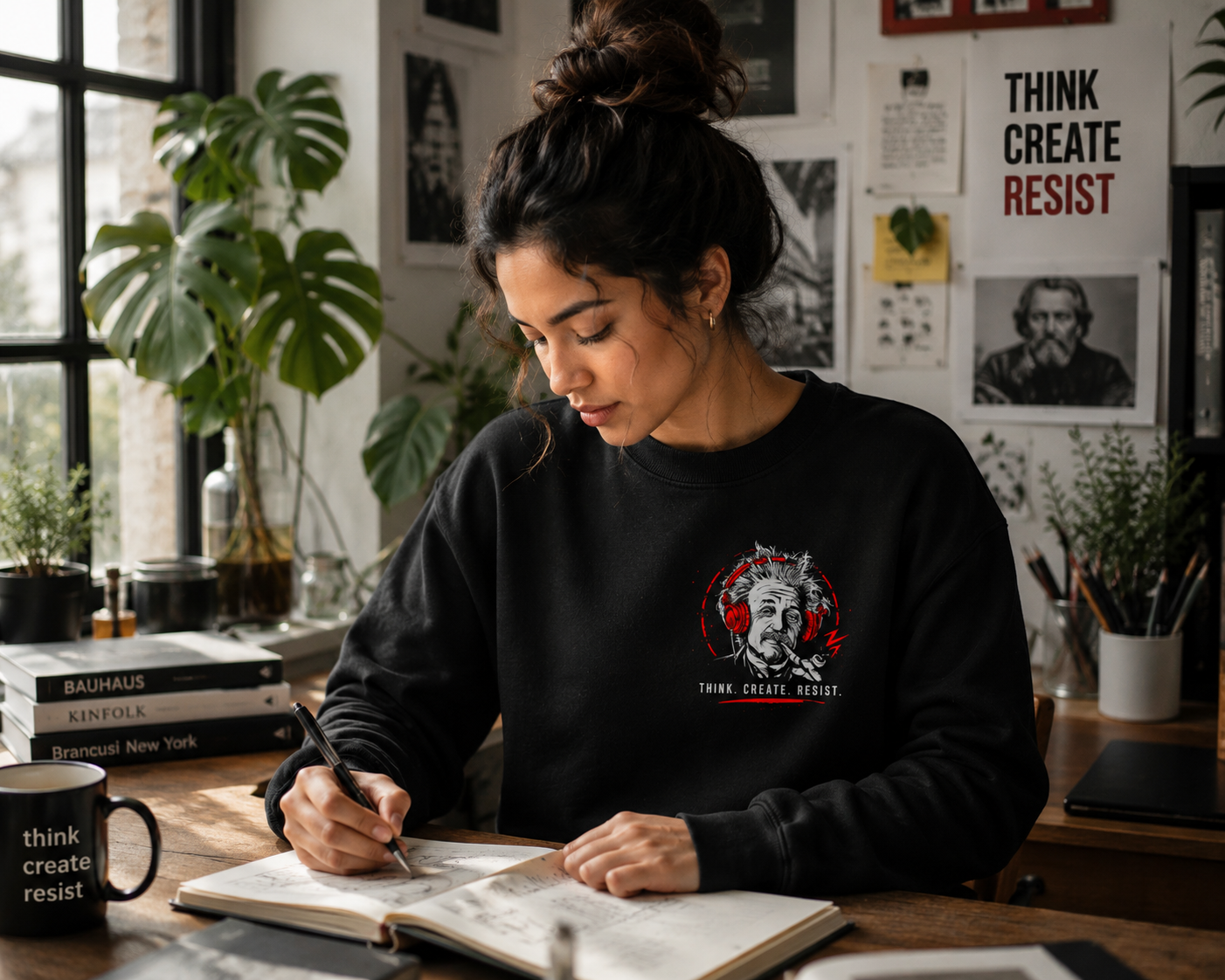 EINSTEIN, THINK. CREATE .RESIST-355 T-shirt - 355-3XL-Black