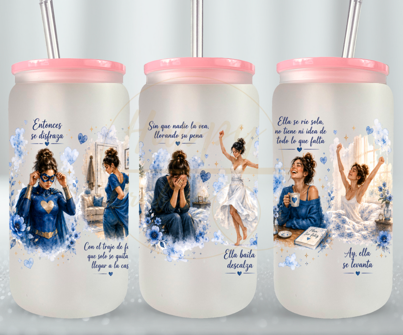 La Fuerza Que Nadie Ve Blue-349 Glass Can - 349-16OZ-Pink