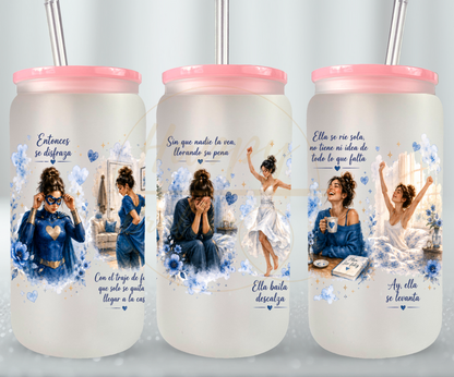 La Fuerza Que Nadie Ve Blue-349 Glass Can - 349-16OZ-Pink