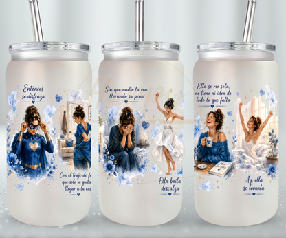 La Fuerza Que Nadie Ve Blue-349 Glass Can - 349-16OZ-White